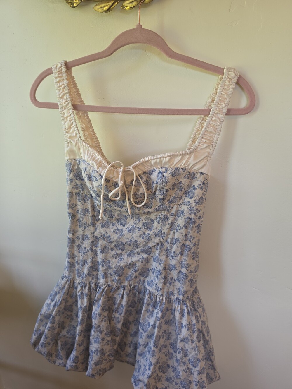 Floral Blue and Cream Ruffled Mini Dress XS